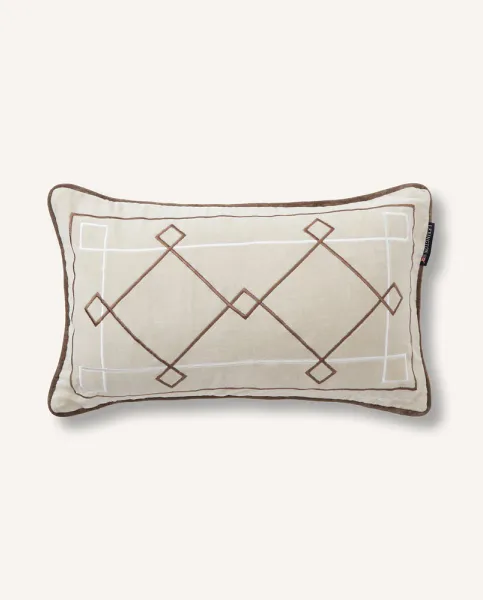 Grafisk brodert pute i fløyel 30 x 50 cm